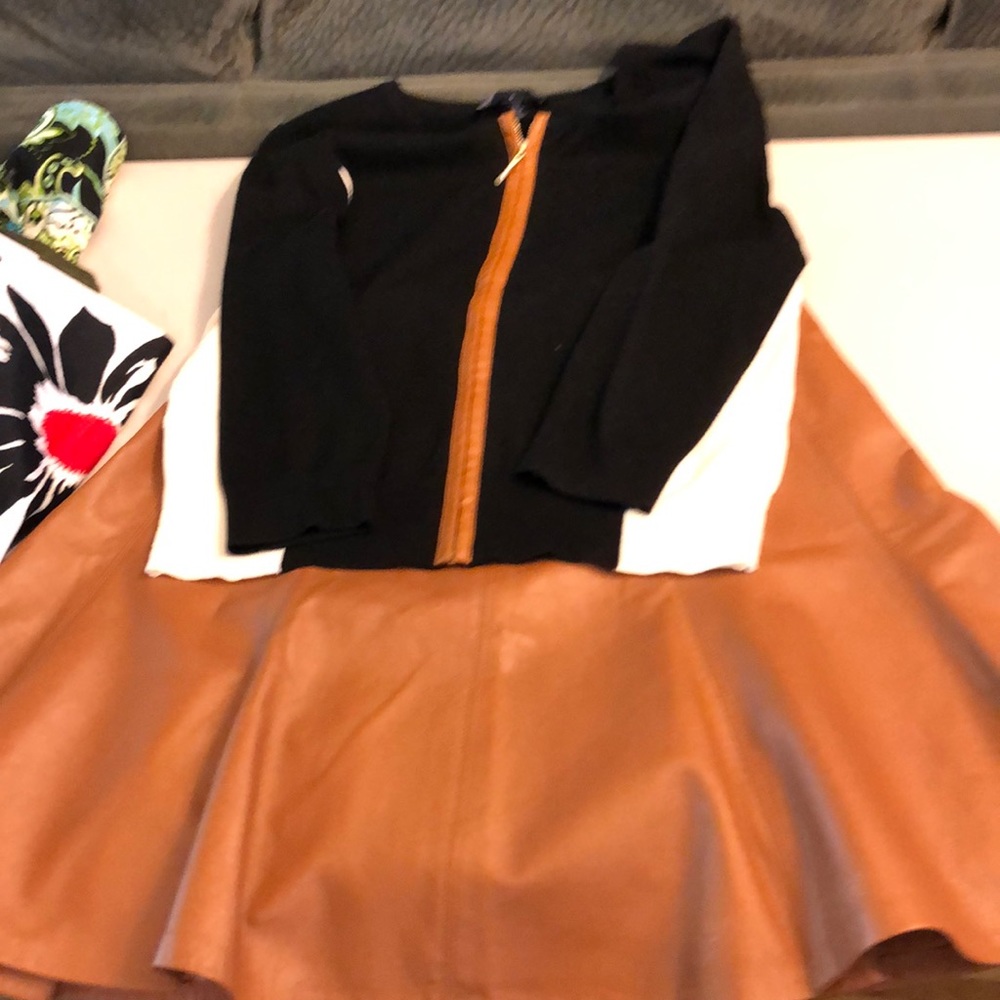 Leather Skirt and cardigan set